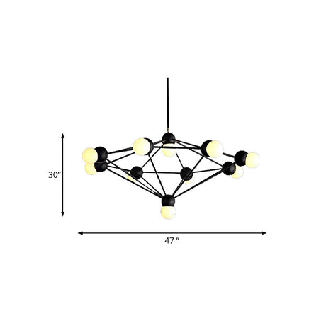Geometric Metal Arm Chandelier 6/8/10-Light Living Room Hanging Light In Black/Gold