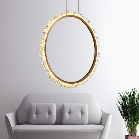 Modern Crystal Led Ring Chandelier Pendant Light In Multiple Sizes And Colors Gold / 31.5 Natural