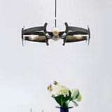 Modern Metallic Black Round Chandelier Pendant With 4-Light Exposed Bulb Design