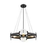 Modern Metallic Black Round Chandelier Pendant With 4-Light Exposed Bulb Design