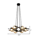Contemporary 6-Light Black Chandelier With Clear Glass Ball Pendant For Dining Room
