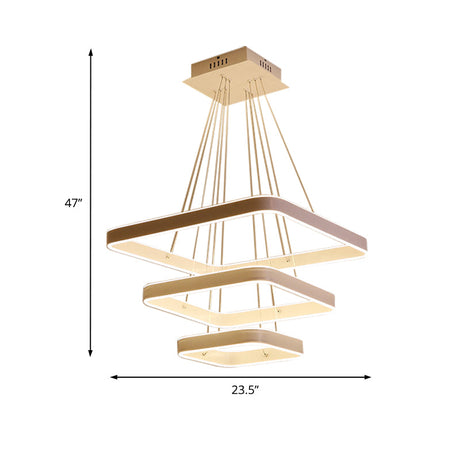Modern Led Ceiling Chandelier - White Square Hanging Light Fixture Warm/White/Natural 3-Tier Design