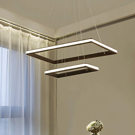 Modern Tiered Rectangular Chandelier With Acrylic Panels - 3 Black/White Led Lights In White Or Warm