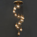 Nordic Spiral Glass Staircase Pendant Light With Multiple Hanging Balls 10 / Clear B