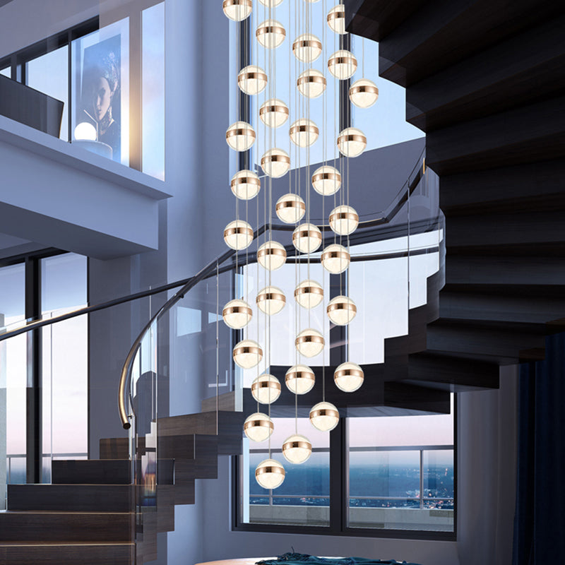 Gold Crystal Led Multi-Ceiling Light With Ball Shade For Staircase Suspension 25 /