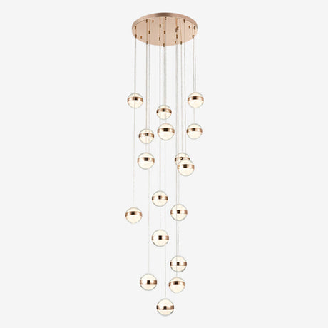 Gold Crystal Led Multi-Ceiling Light With Ball Shade For Staircase Suspension