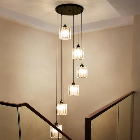 Sleek Black Geometric Prismatic Crystal Ceiling Light For Staircases - Multi-Suspension Lighting 6 /