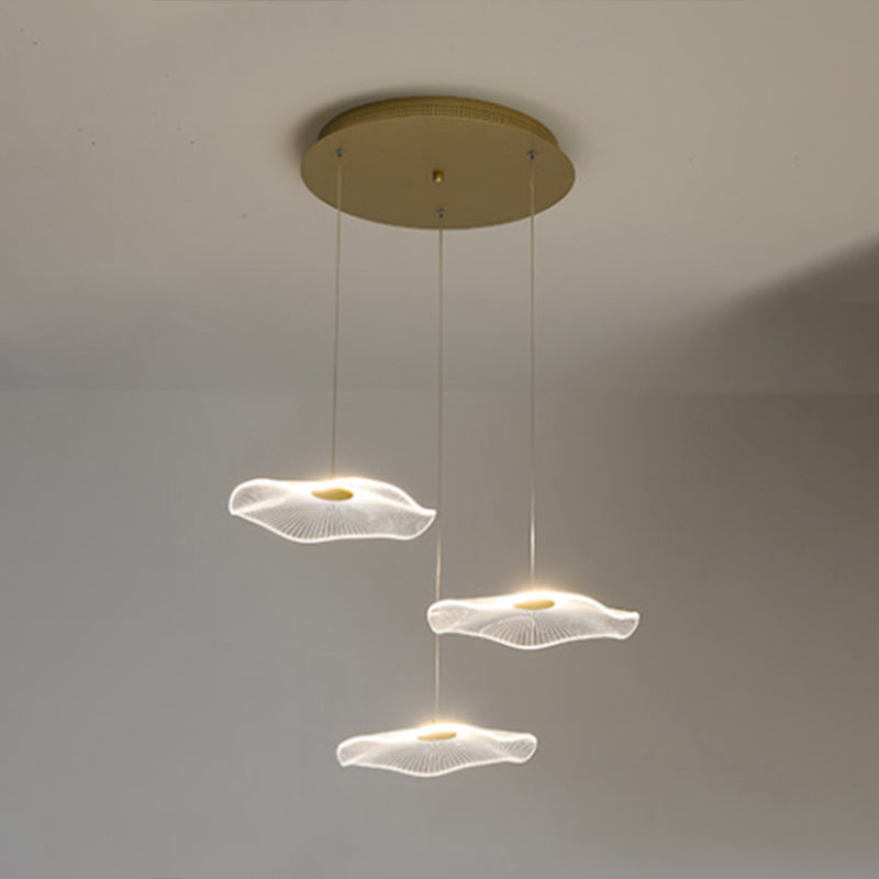 Contemporary Gold Staircase Led Pendant Light With Lotus Leaf Design 3 / Warm