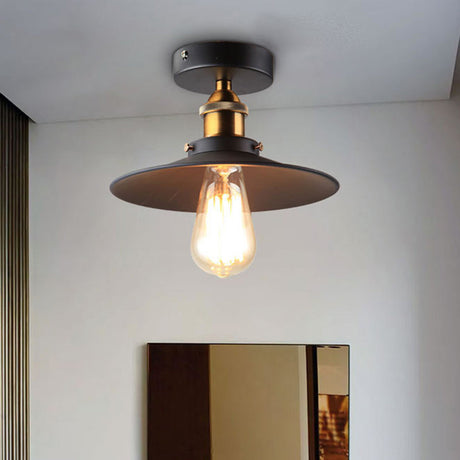 Sleek Black Single Dining Room Ceiling Light - Umbrella Semi Flush Mount / 10 Cone