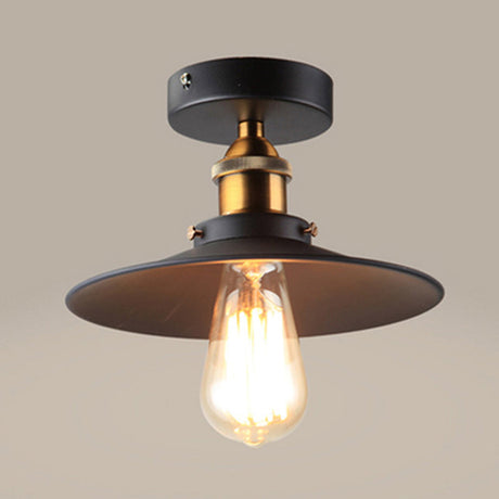 Sleek Black Single Dining Room Ceiling Light - Umbrella Semi Flush Mount