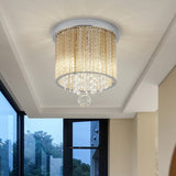 Modern Spiral Glass Rod Ceiling Light 2-Light Flush Mount Chrome With Crystal Drop 7/10 Wide
