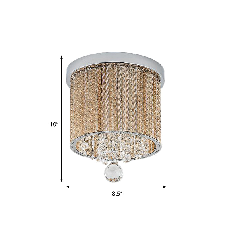 Modern Spiral Glass Rod Ceiling Light 2-Light Flush Mount Chrome With Crystal Drop 7/10 Wide