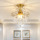 Contemporary Crystal Ball Semi Flush Light With 3 Gold/Black Lights Close To Ceiling
