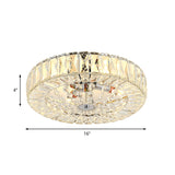 Contemporary Crystal Block Led Chrome Ceiling Fixture - Drum Flush Mount Light 16/23.5 Wide