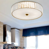 Modern Gold Led Bedroom Flush Mount Ceiling Light With Drum Crystal Shade 12/19 Dia