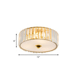 Modern Gold Led Bedroom Flush Mount Ceiling Light With Drum Crystal Shade 12’/19’ Dia