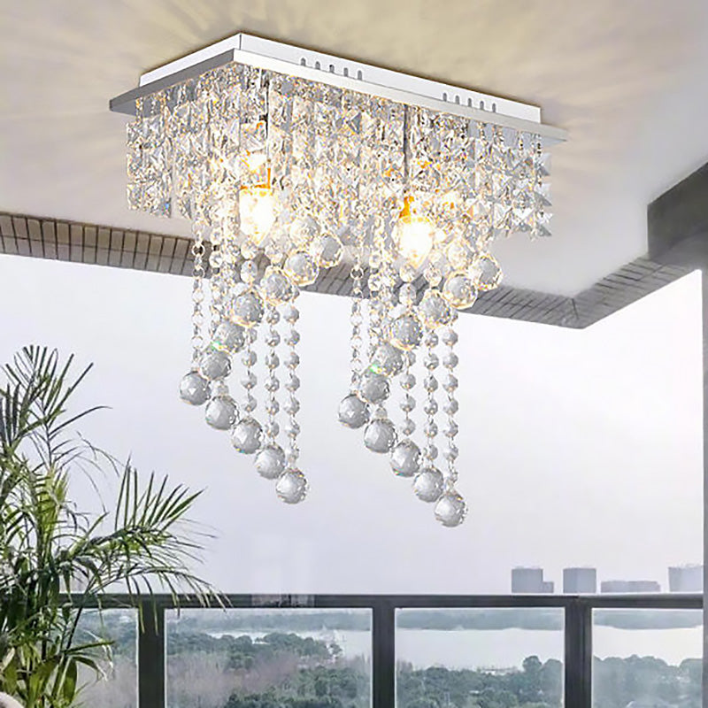 Modern Crystal Chrome Flush Mount Spiral Ceiling Light For Balcony - 8/15 Wide