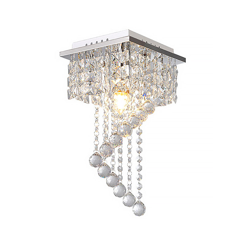 Modern Crystal Chrome Flush Mount Spiral Ceiling Light For Balcony - 8/15 Wide