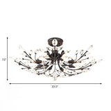 Black Crystal Leaf Semi Flush Mount Light - Modern Metal Ceiling Fixture With 6/8/10 Lights