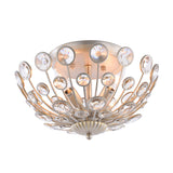 Modern Metal And Crystal Peacock Flush Light Fixture - 3 Lights Champagne Ceiling Mounted Design