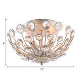 Modern Metal And Crystal Peacock Flush Light Fixture - 3 Lights Champagne Ceiling Mounted Design