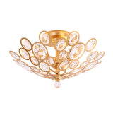 Modern Gold Ceiling Light With Dome Metal And Crystal Shade - 3-Light Bedroom Flush Fixture
