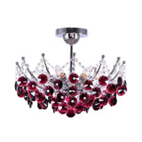 Modern Crystal Dome Semi Flush Light Fixture 5 Lights In Burgundy/Smoke Gray/Amber 16 & 19.5 Wide
