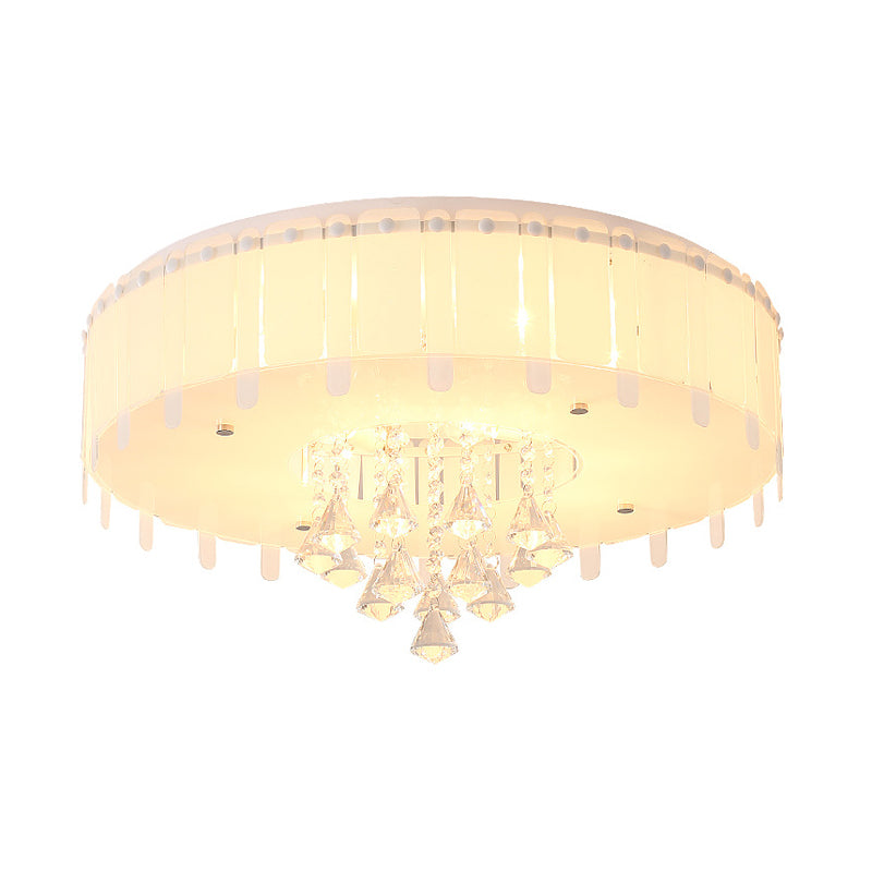 Led Flush Mount Ceiling Light With Crystal Drop And White Glass Shade - Simple Style 19.5/23.5 Wide