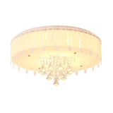 Led Flush Mount Ceiling Light With Crystal Drop And White Glass Shade - Simple Style 19.5/23.5 Wide