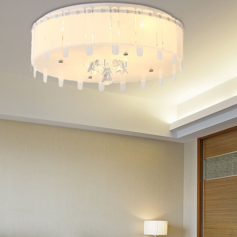 Led Flush Mount Ceiling Light With Crystal Drop And White Glass Shade - Simple Style 19.5/23.5 Wide