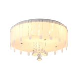 Led Flush Mount Ceiling Light With Crystal Drop And White Glass Shade - Simple Style 19.5/23.5 Wide