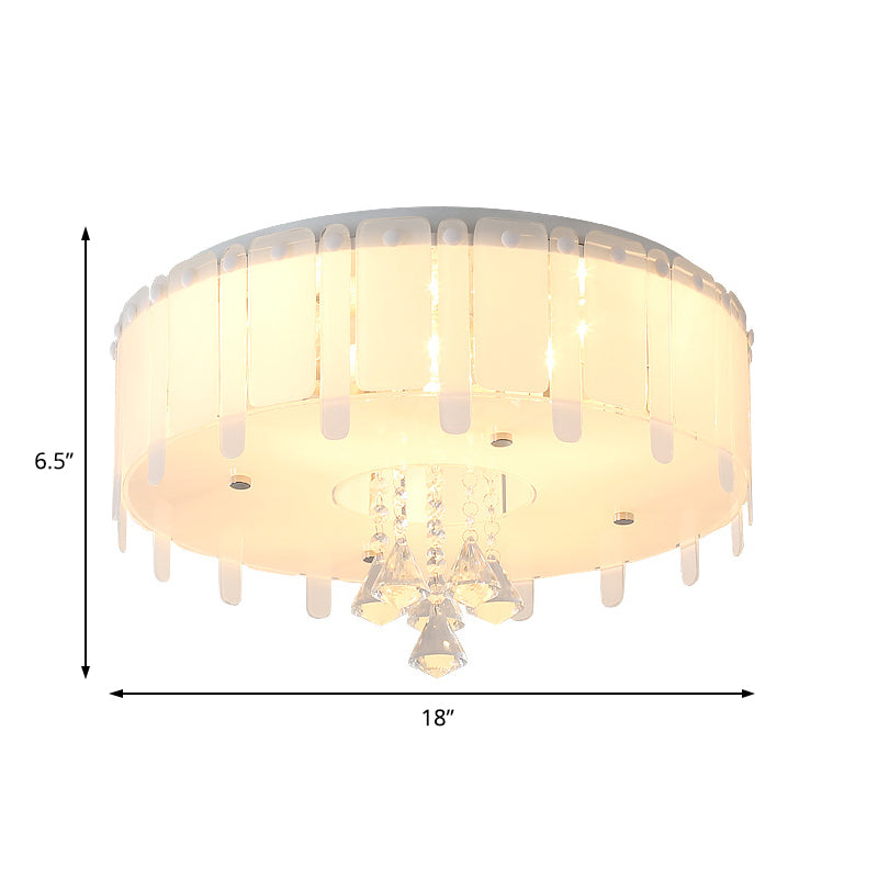 Led Flush Mount Ceiling Light With Crystal Drop And White Glass Shade - Simple Style 19.5/23.5 Wide