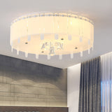 Led Flush Mount Ceiling Light With Crystal Drop And White Glass Shade - Simple Style 19.5/23.5 Wide