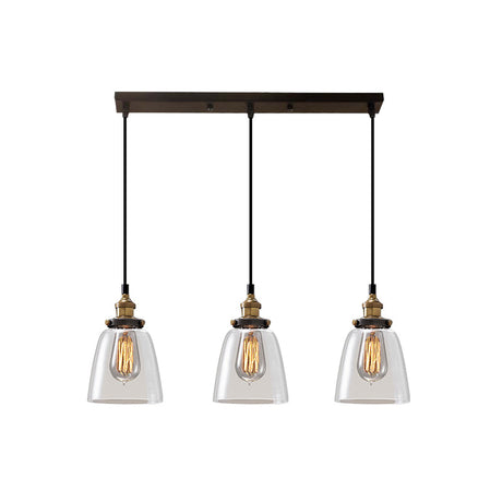 Industrial Clear Glass Multi Light Pendant - 3 Bulbs Dining Room Lighting / F