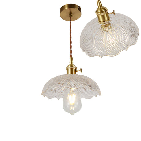 Vintage Ribbed Glass Pendant Lamp In Brass For Dining Room - Single Bulb Hanging Light / I