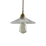Retro Style Single Pendant Ceiling Light: Clear Ribbed Glass Conical Suspension For Dining Room