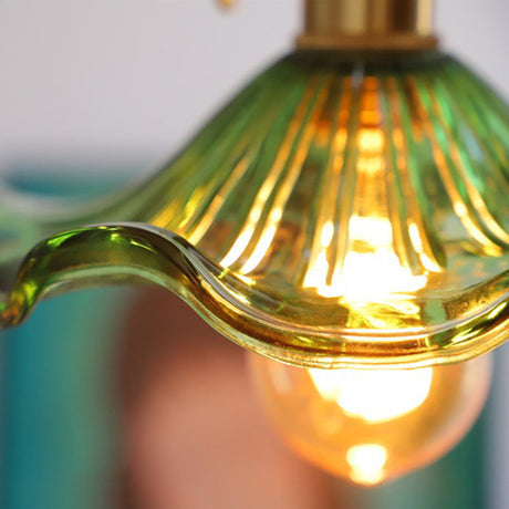 Vintage Lotus Leaf Green Glass Pendant Light- 1-Light Suspension Ceiling Fixture