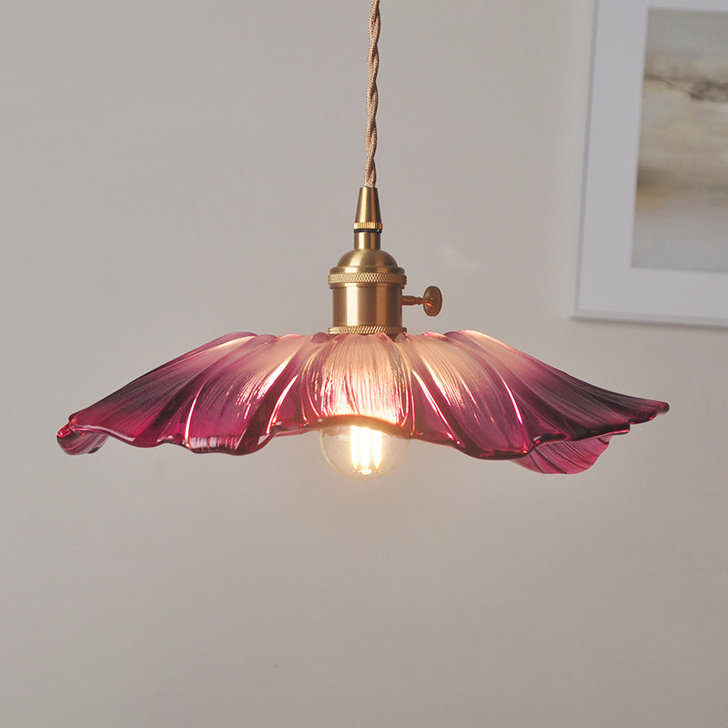Vintage Floral Hanging Lamp - Ribbed Glass Pendant Light For Restaurants