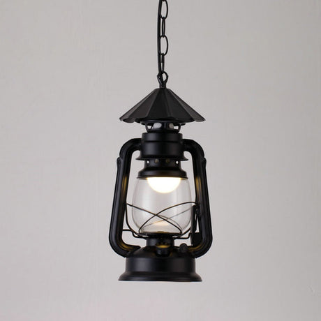 Simplicity Lantern Hanging Light For Restaurants With Metallic Kerosene Bulb Black / 7 C