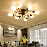 Contemporary Semi Flush Mount Light With Bevel Glass Shades - Black Windmill Ceiling Fixture