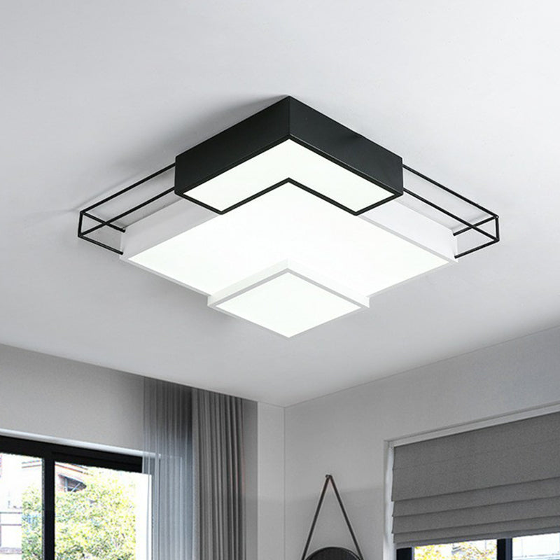 Modern Led Flush Mount Ceiling Light Fixture - Extra-Thin Acrylic Design In Black And White