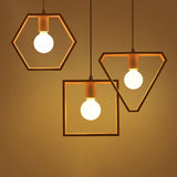 Modern Geometric Wood Pendant Light With Single Bulb For Suspension