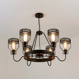 Retro Style 6/8-Light Chandelier With Wire Guard And Bell Shade In Black 6 / Up