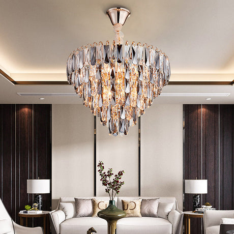 Contemporary Faceted Crystal Chandelier: Gold Tapered Ceiling Light 4 Lights