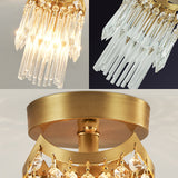 Modern Brass Cylinder Ceiling Light With Crystal Accents - Ideal For Corridor