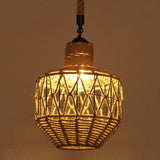 Industrial Hemp Rope Caged Ceiling Pendant Light With Flaxen Finish - Ideal For Restaurants / H