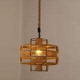 Vintage Hemp Rope Hanging Light: Single-Bulb Pendant For Restaurants In Brown / M