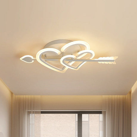 Nordic White Heart & Arrow Led Flush Mount For Bedroom Lighting / 12.5 Warm