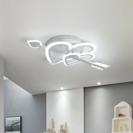 Nordic White Heart & Arrow Led Flush Mount For Bedroom Lighting / 12.5’