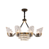 Modern Crystal Shield Chandelier Black 4/6/8 Lights Hanging Kit